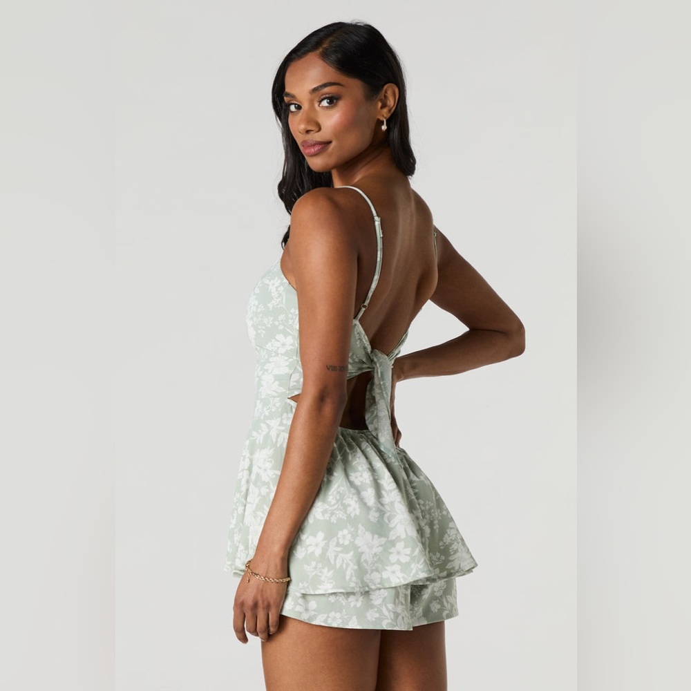 Society Mint Floral Mini Romper Dress